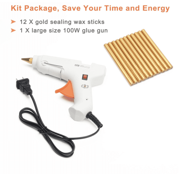 Glue gun and gold wax sticks kit.